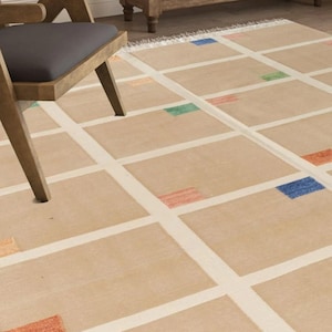 Handwoven Multicolor Checkered Cotton Flatweave Rug, Modern Geometric Dhurrie Kilim, Artisan Crafted Area Rug, Custom Size Rugs, Area Rugs