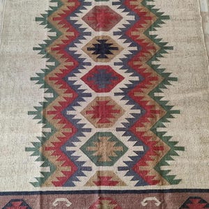 Wool Jute Kilim Runner Rug - Multi Color Bohemian Stair ,Hallway Floor Runner, Bedside & Kitchen Vintage Oriental Rug, Custom Size Gift