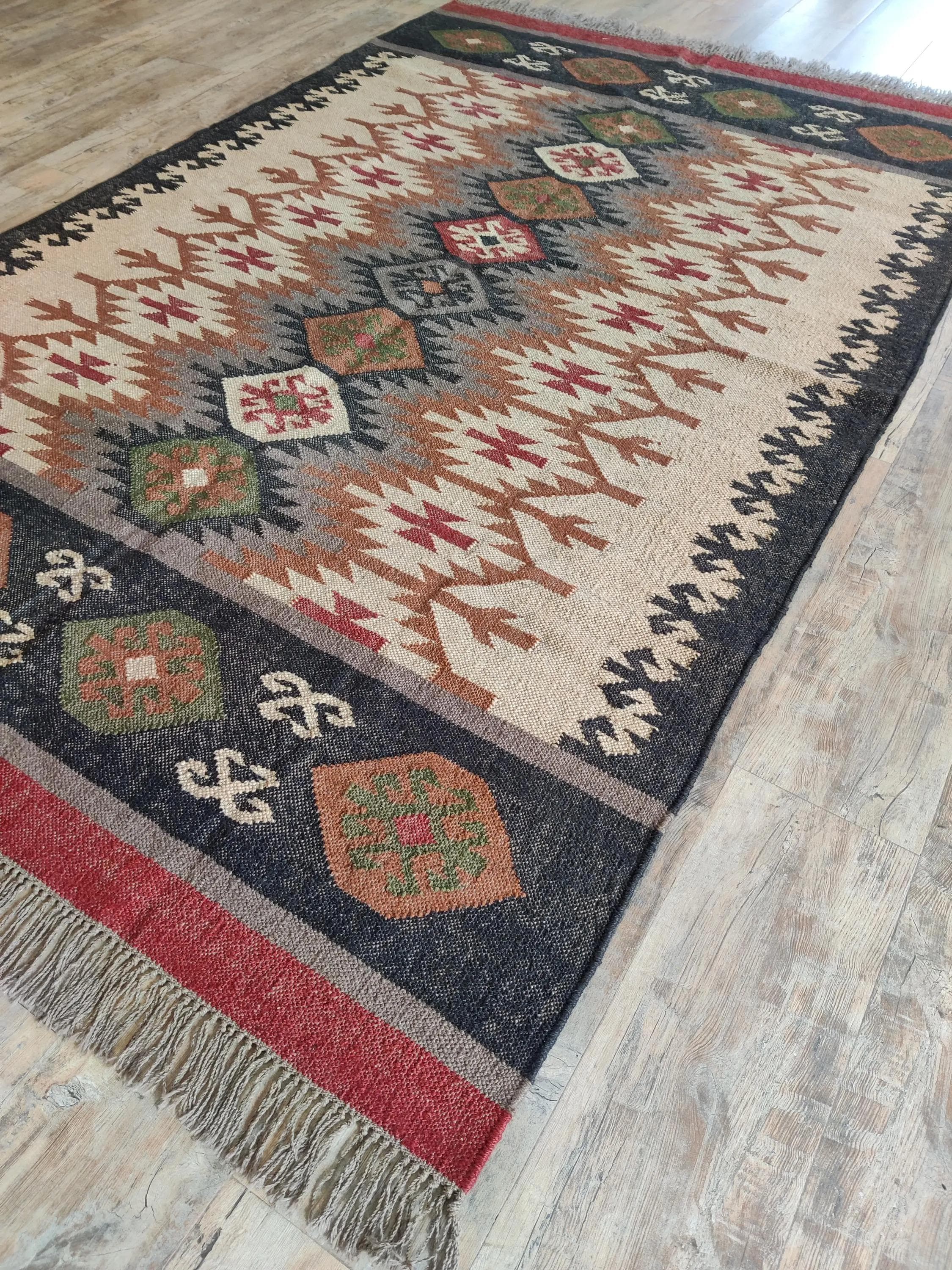Antique Hand Knotted Persian Wool Jute Rug - Vintage Turkish Kilim ...