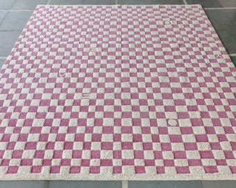 Boho Pink Checkerboard Moroccan Rug | Authentic Berber Design | Handmade Wool Area Rug | Unique Home Decor