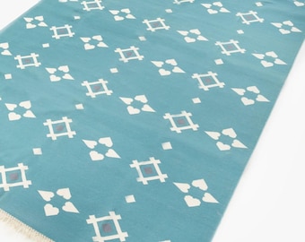 Handgefertigter Teppich aus Natürlicher Baumwolle, Modernes Pettern Design Baumwollteppich, Flachgewebe Teppich, Pflanzlich Gefärbter Indischer Dhurrie, Kilim Home Decor