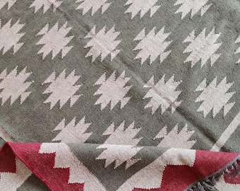 Handwoven Kilim Rug 8x10, Wool Jute Flatweave Area Rug