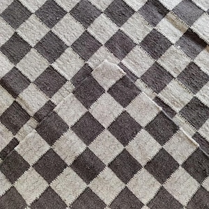 Black and White Checkered Rug - Handwoven Jute Checkerboard Rug - Custom Black Checkered Decor