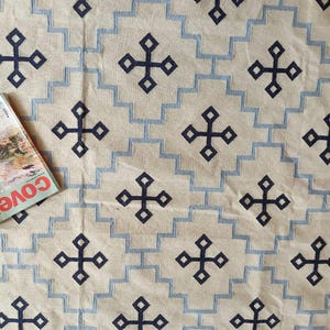 Handmade Cotton Flat Weave Geometric Kilim Rug, Mid Century Flatweave Modern Wool Area Rug, Blue Zigzag Diamond Pattern Boho Rug, Custom Rug