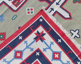 Colorful Turkish Kilim Rug Flat Weave Cotton Area Carpet for Living Room Decor Ethnic Boho Floor Mat Geometric Handmade Tapestry