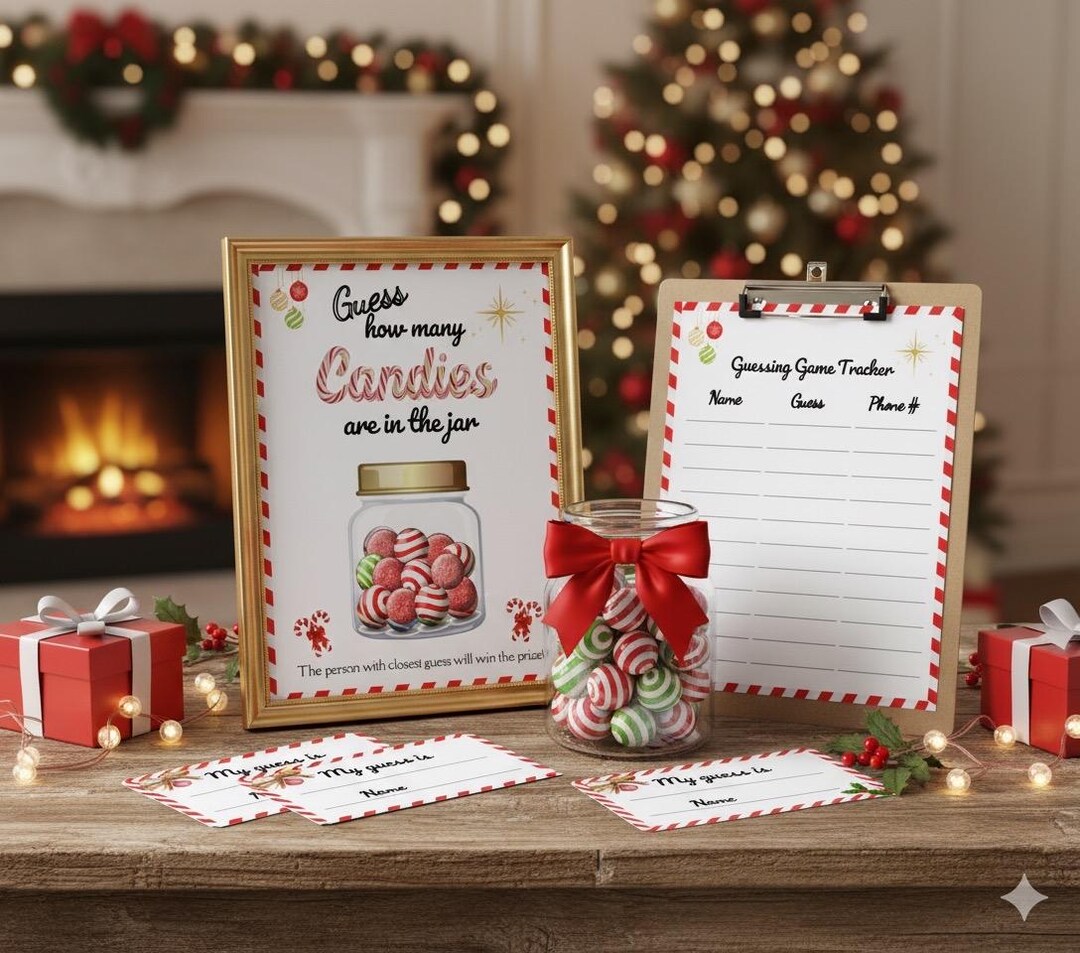 Christmas Guess How Many Game Printable Sign, Winter Holiday Party ...
