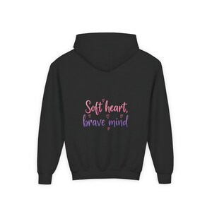 Brave Mind Youth Sweatshirt, Soft Heart Design, Cozy Hooded Jumper, Teen Gift, Inspirational Clothing, Comfortable Pullover, Graphic Sweat