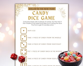 New Year's Eve Candy Dice Game Printable, NYE Party Ice Breaker Activity for Family & Kids, Instant Download NYE Friends Party Activity