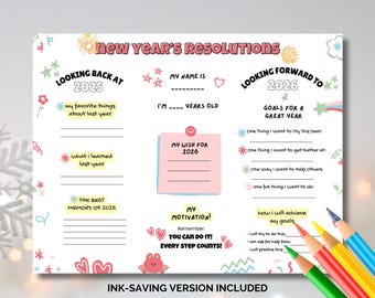 2026 New Year’s Resolution Printable for kids, New Years reflection, Year in review, New Year resolutions for kids, Printable sheet download