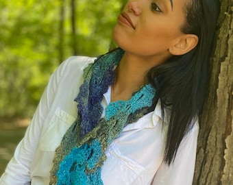 Lace Scarf in Blues and Green