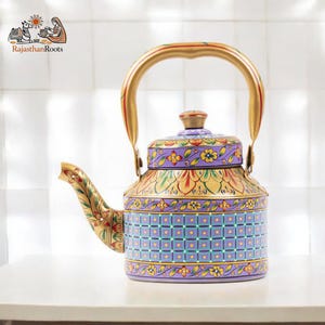 Hand Painted Floral Teapot, Indian Folk Art Kettle, Boho Kitchen Decor