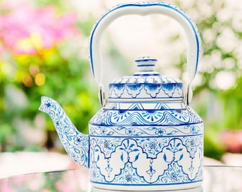 Hand-Painted Tea Kettle: Mughal Art Stainless Steel Induction Kettle