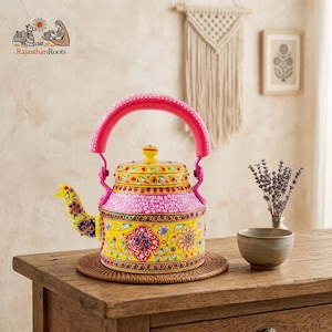 Hand Painted Indian Tea Kettle | Colorful Bohemian Teapot | Decorative Chai Pot | Traditional Rajasthani Kitchen Decor | Unique Gift