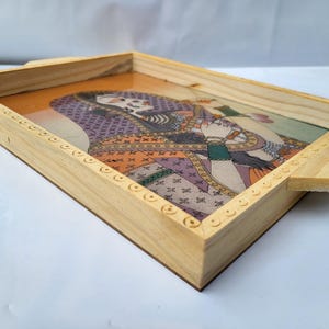 Hand-painted Glass Wood Serving Tray with handle | Small Tray for Tea, Breakfast, Table | Housewarming Gifts | Anniversary Gift