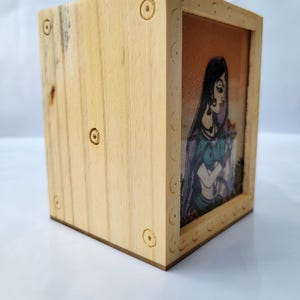 Handcrafted Pinewood Pen Stand with Traditional Artwork – Desk Organizer & Stationery Holder