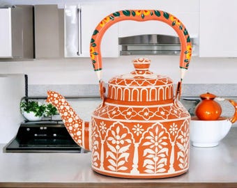 Hand-Painted Tea Kettle: Mughal Art Stainless Steel Induction Kettle