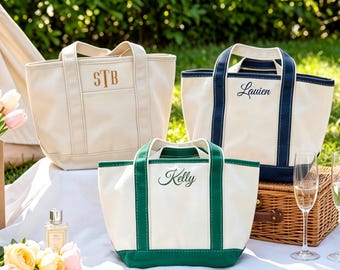 Personalized Mini Tote Bag, Monogrammed Canvas Tote, Bridesmaid Gift Bags, CustomEmbroidered Boat Tote, Bachelorette Party Favors,Small Tote