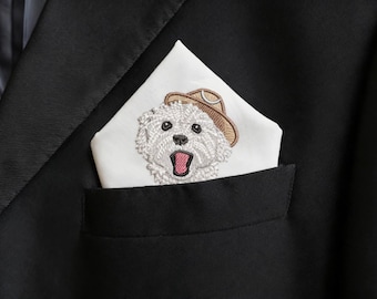 Mens Personalized Cotton Embroidered Pocket Square Great Wedding and Birthday Gift for Groomsmen Pet Lovers 25121301