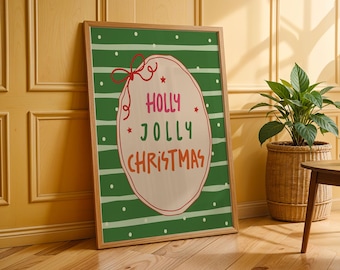Holly Jolly Christmas Print, Festive Holiday Wall Art