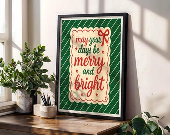Merry and Bright Christmas Wall Art – Holiday Quote Print