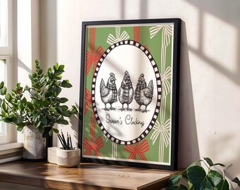 Funny Chicken Christmas Art Print | Farmhouse Holiday Decor