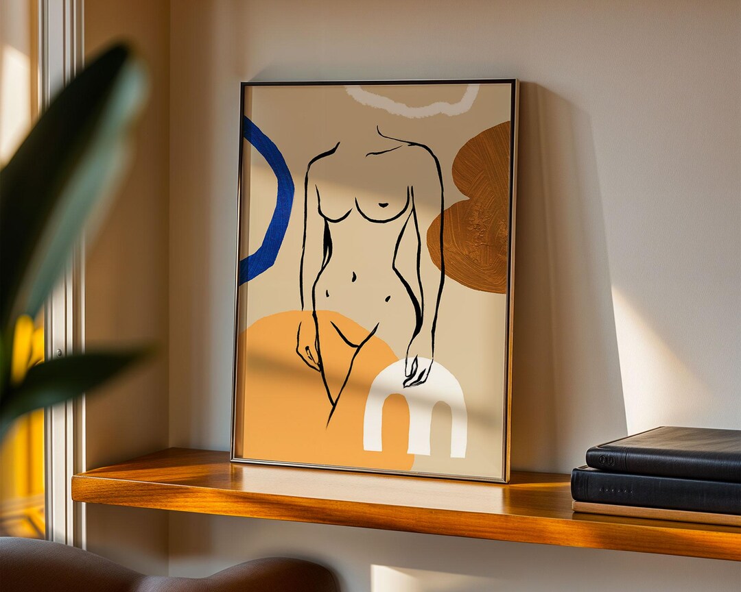 Line Art Female Body Print, Minimalist Abstract Boho Woman Art, Neutral ...