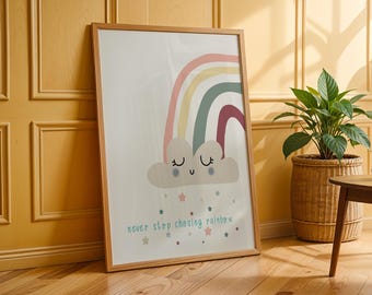Rainbow Nursery Art Print – Pastel Kids Room Decor.