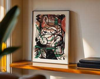 Abstract Expressionist Figurative Print • Modern Cubist Wall Art • Colorful Contemporary Line Art Poster.