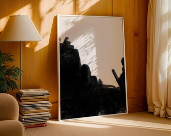 Lámina de arte abstracto minimalista en negro, decoración Japandi