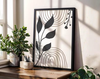 Impresión de arte lineal botánico, póster de hojas abstractas, decoración minimalista para el hogar