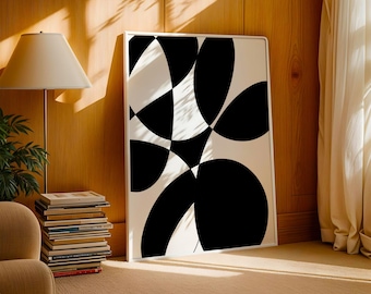 Lámina de arte abstracto en blanco y negro • Póster geométrico escandinavo moderno