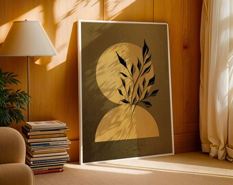 Abstracte botanische muurkunst, poster met minimalistische planten in aardetinten