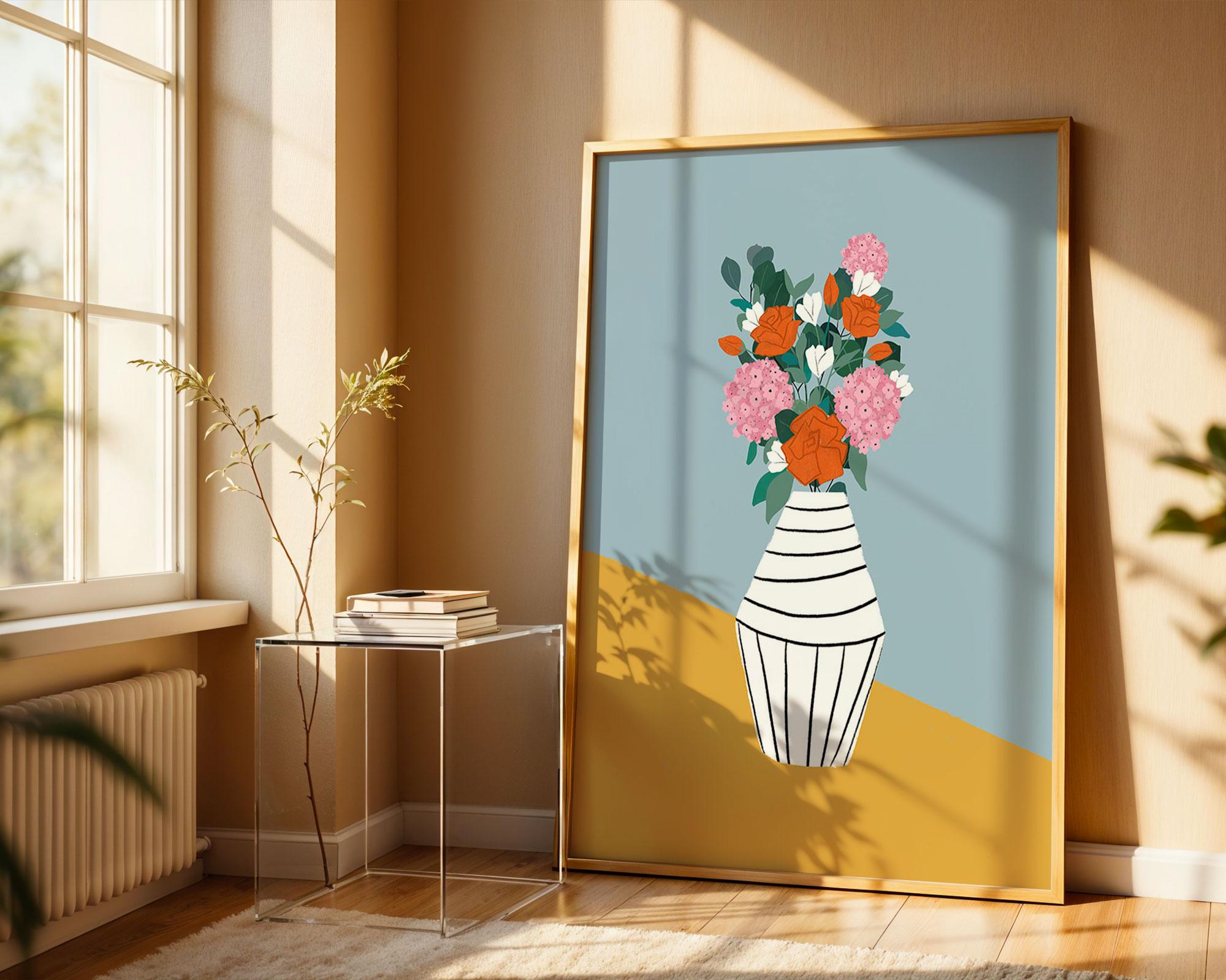 Mid Century Modern Floral Vase Print | Botanical Illustration - Etsy