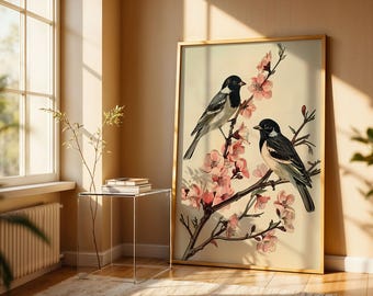 Vintage Bird Art Print – Botanical Illustration, Cottagecore Decor