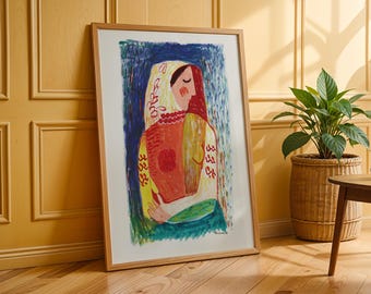 Colorful Abstract Woman Art Print | Modern Boho Portrait Poster