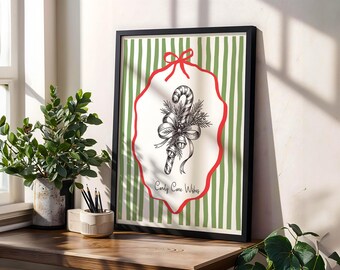 Vintage Candy Cane Christmas Print, Festive Holiday Wall Art