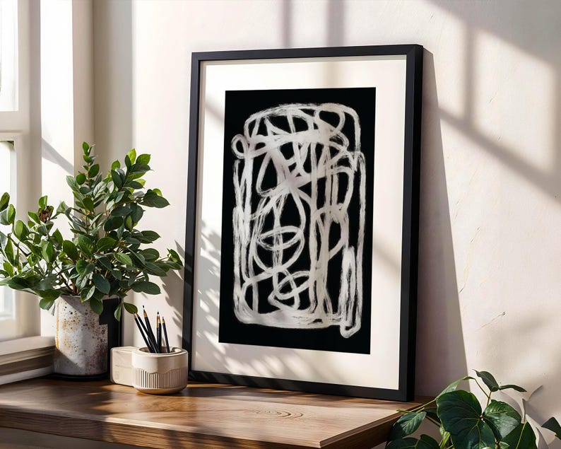 Black and White Abstract Line Art Print, Minimalist Home Decor - Etsy