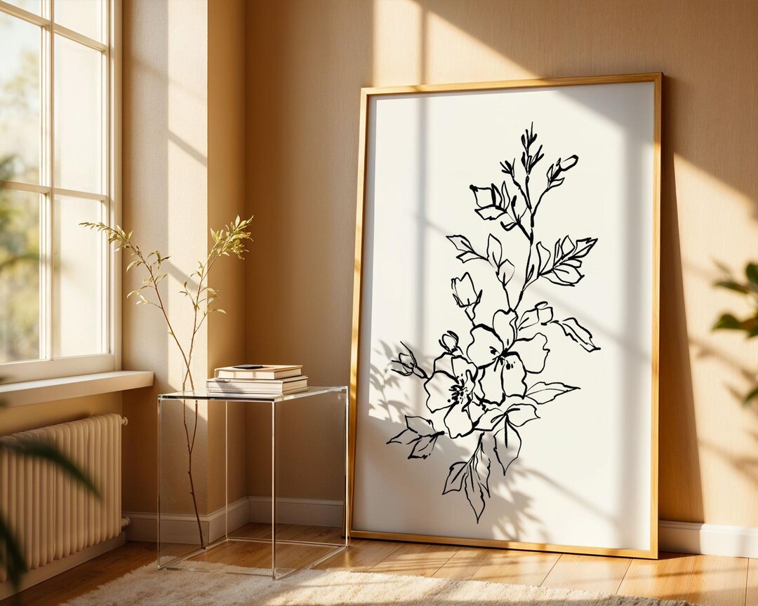 Botanical Line Art Print | Minimalist Floral Sketch, Scandinavian Decor ...