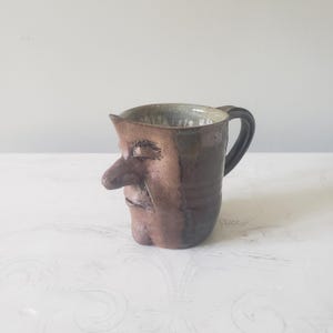 Studio Pottery Signed Face Pitcher - 4" Tall Ceramic  Creamer by Hoover - Handmade Whimsical Quirky Kitchen