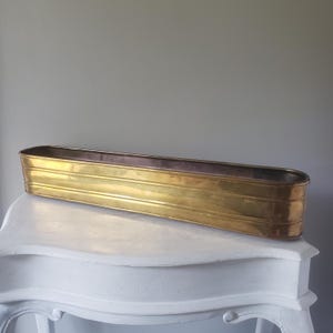 Vintage Long Brass Planter 26" Windowsill Trough | Ribbed Rectangular Planter Mid Century Decor