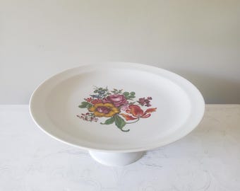 Vintage White & Colorful Floral Cake Stand 12" - Vohenstrauss Johann Seltmann - Bavaria Germany
