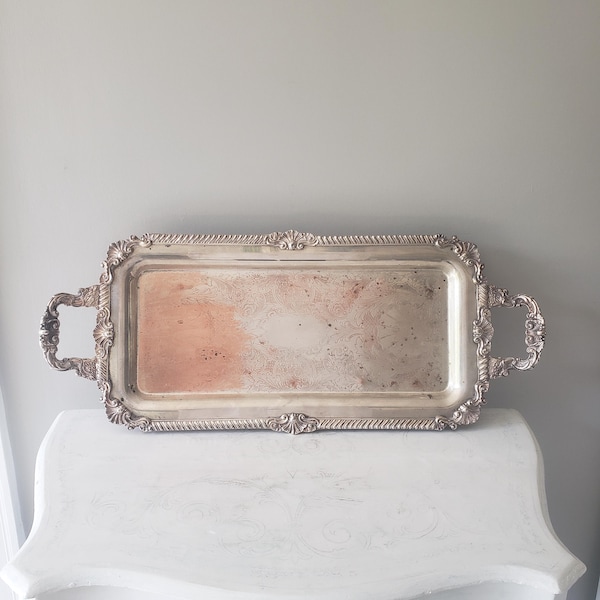 Vintage Large Silverplate Over Copper Footed Tray | 26" Long by Sheridan (1930s)