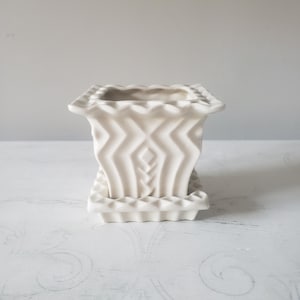 Vintage 3.5" Art Deco Planter Pot  With Drainage Hole & Tray -  Ceramic Cachepot - Made in Japan