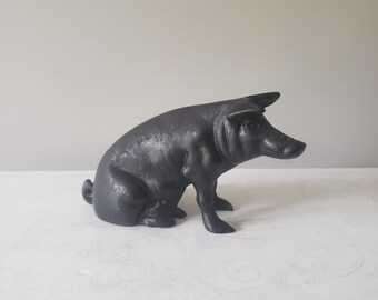 Vintage Cast Iron Pig Coin Bank - Made in Taiwan - Rustic Farmhouse Decor