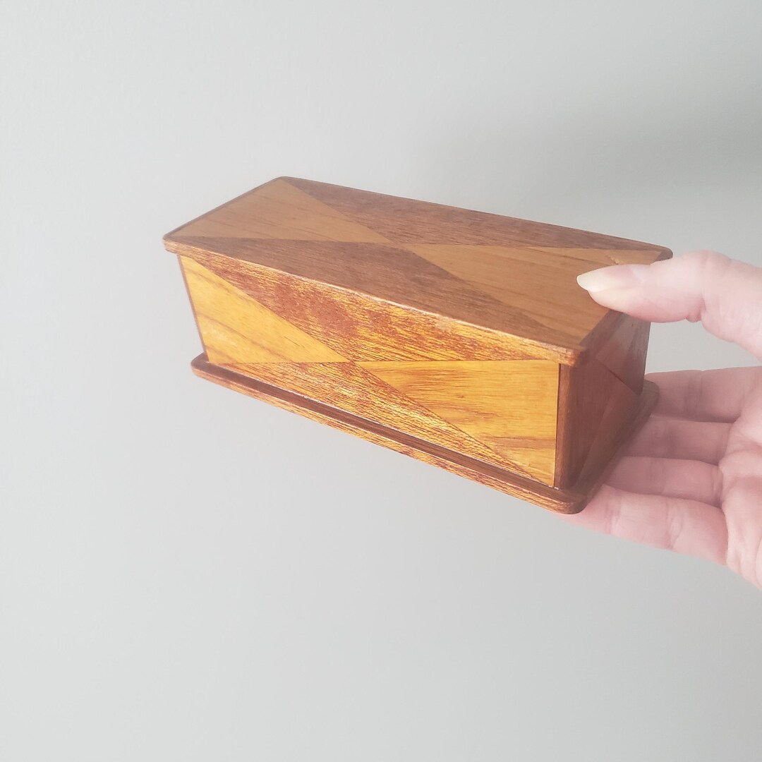 Wood Box Inlay Handcrafted Vintage Inlay Wood Box – Geometric Marquetry Keepsake Box ...