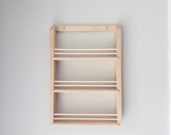 Handcrafted Unfinished Alder Wood Three Shelf Spice Rack - 18" x 12.5" x 2.75"