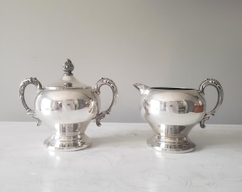 Vintage Sheridan Silverplate Creamer & Sugar Bowl Set - Victorian Style Silver on Copper
