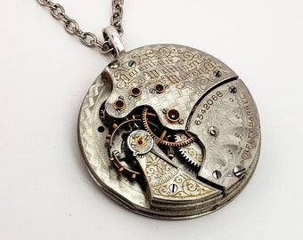 Steampunk Necklace - 129 Yrs Old RARE Waltham GUILLOCHE Watch Movement Pocket Watch Necklace Antique Jewelry Watch Pendant Men Wedding Gift