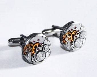 Groom Wedding Gift for Him - Steampunk Men Watch Cufflinks - Vintage Watch Movement - Best Man Gift for Men Suit Cuff Links