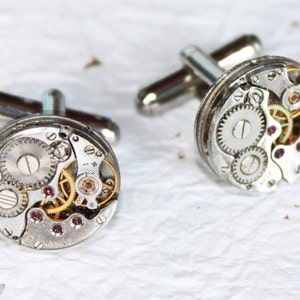 Fathers Day Sale Men Gift Steampunk Cufflinks - Rare Silver Watch Movement Men Steampunk Watch Cufflinks Men Fathers Day Gift